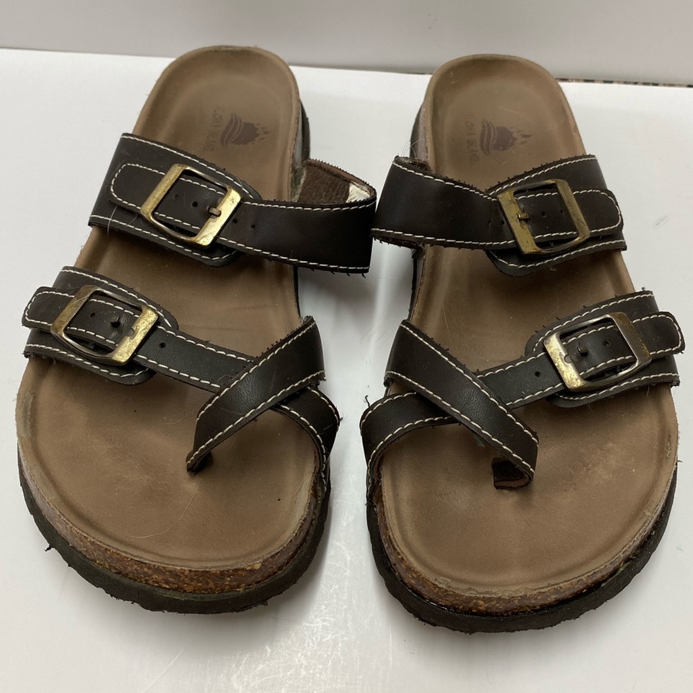 Aloha Island Birdie Dark Brown Slide On Shoes Sandals Sz 5.5